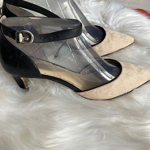 Natural calf hair and real black leather